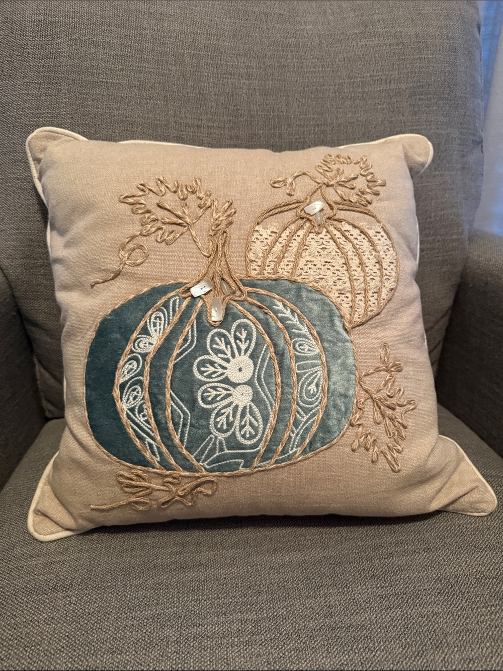 Pier 1 Imports Fall/Autumn Embroidered Pumpkin Throw Pillow Retired